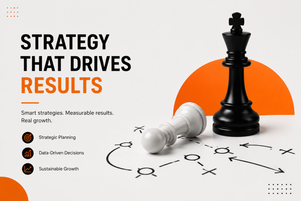 Strategic chessboard visual for SEO, branding, and digital marketing services.